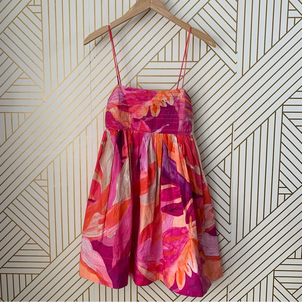 H&M watercolor floral spaghetti strap 100% organic cotton gathered bust A line